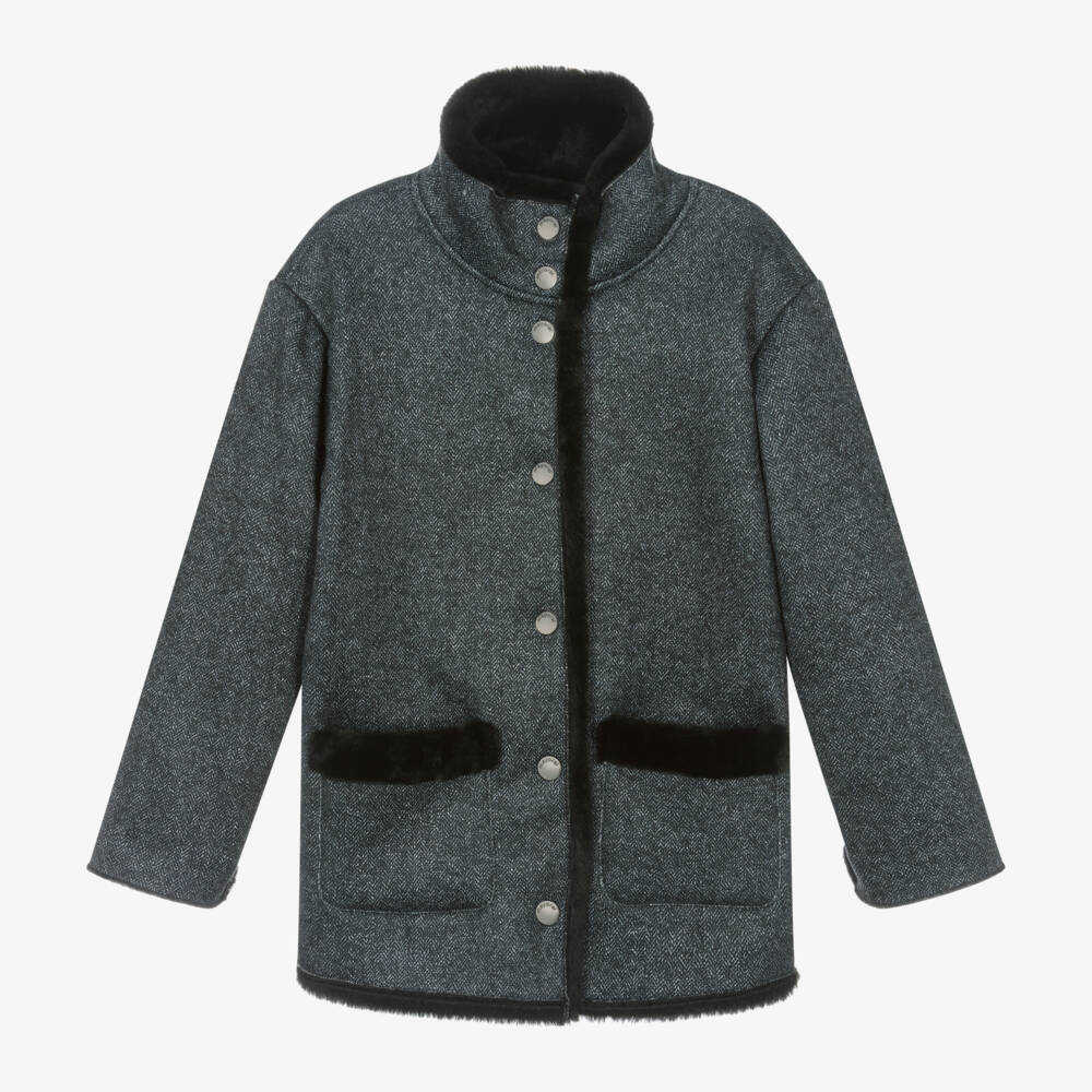 Mayoral-Girls Black Faux Fur Lined Coat | Childrensalon Outlet