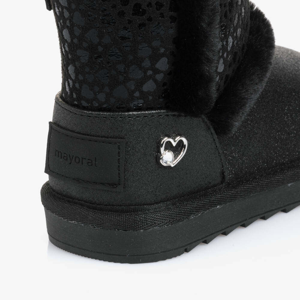 Mayoral-Girls Black Faux Leather Boots with Faux Fur Lining | Childrensalon Outlet