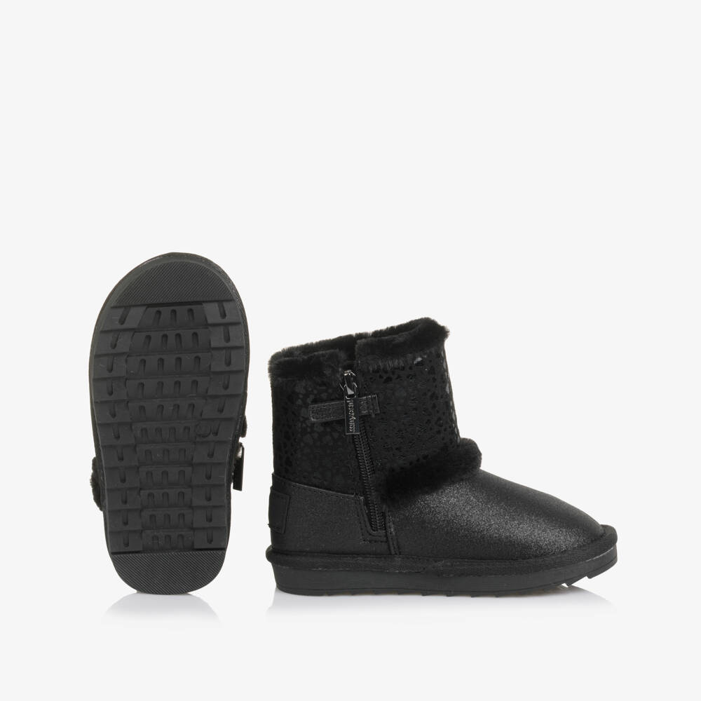 Mayoral-Girls Black Faux Leather Boots with Faux Fur Lining | Childrensalon Outlet