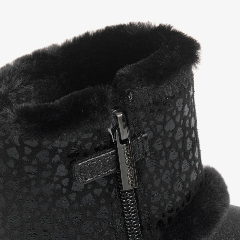 Mayoral-Girls Black Faux Leather Boots with Faux Fur Lining | Childrensalon Outlet