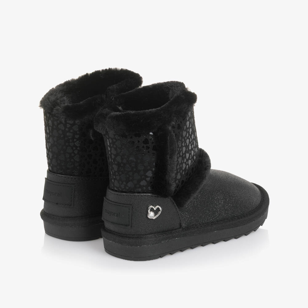 Mayoral-Girls Black Faux Leather Boots with Faux Fur Lining | Childrensalon Outlet