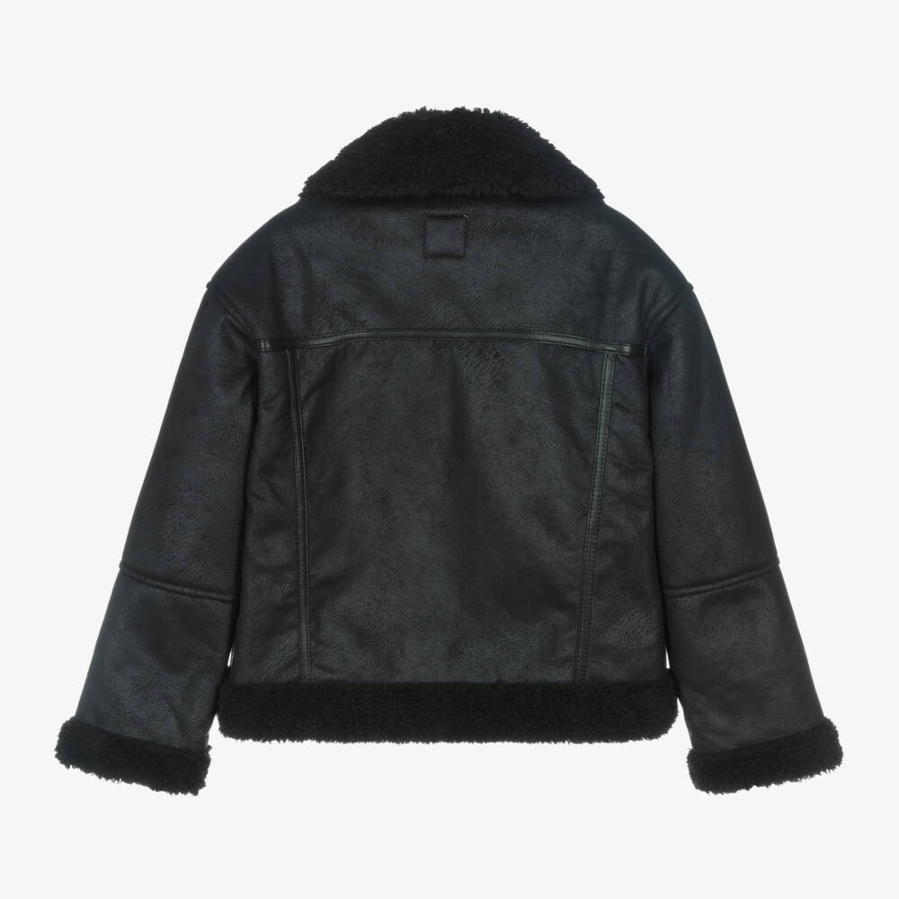 Mayoral-Girls Black Faux Leather Coat | Childrensalon Outlet