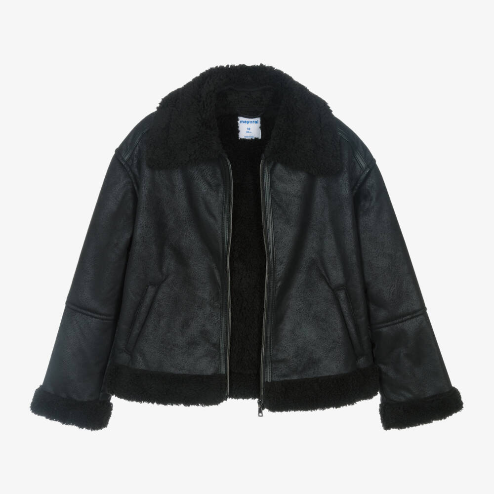 Mayoral-Girls Black Faux Leather Coat | Childrensalon Outlet
