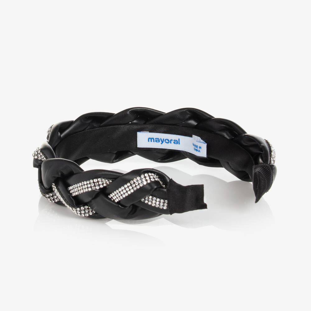 Mayoral-Girls Black Faux Leather Hairband | Childrensalon Outlet