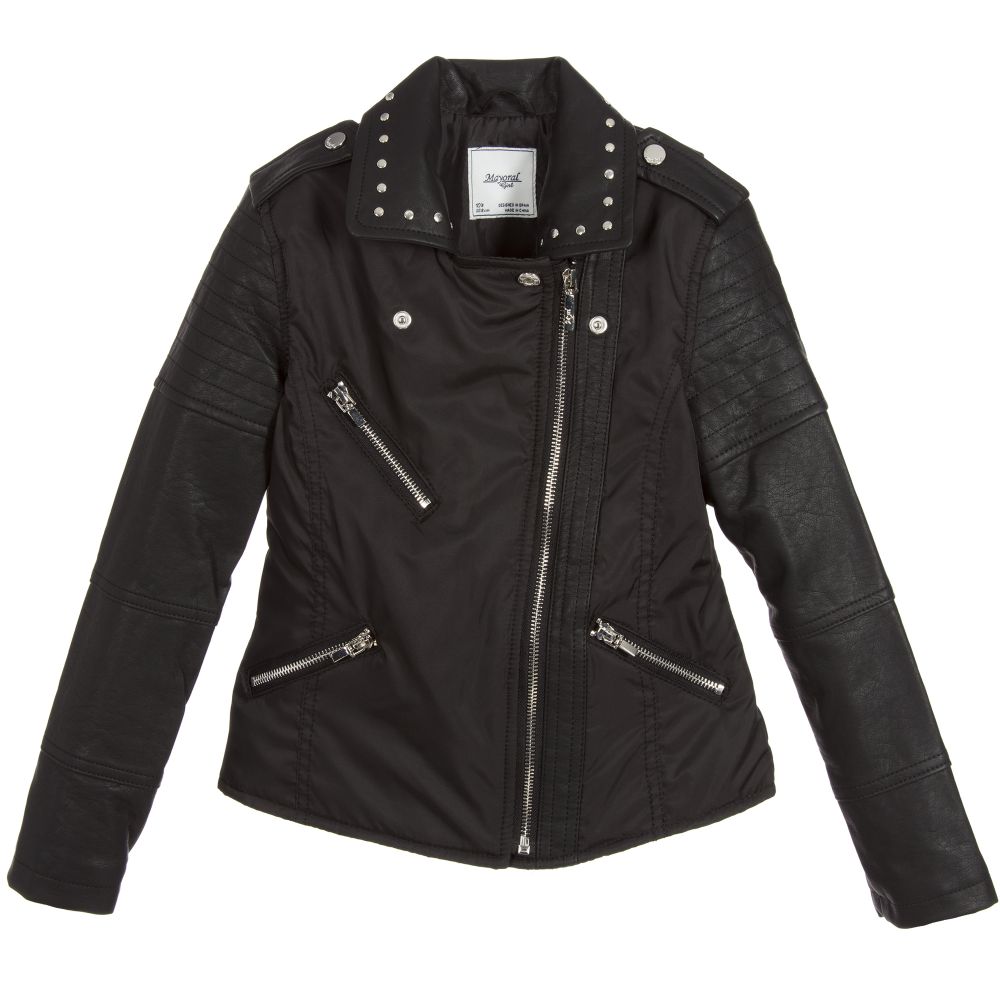 Mayoral-Girls Black Faux Leather Jacket | Childrensalon Outlet