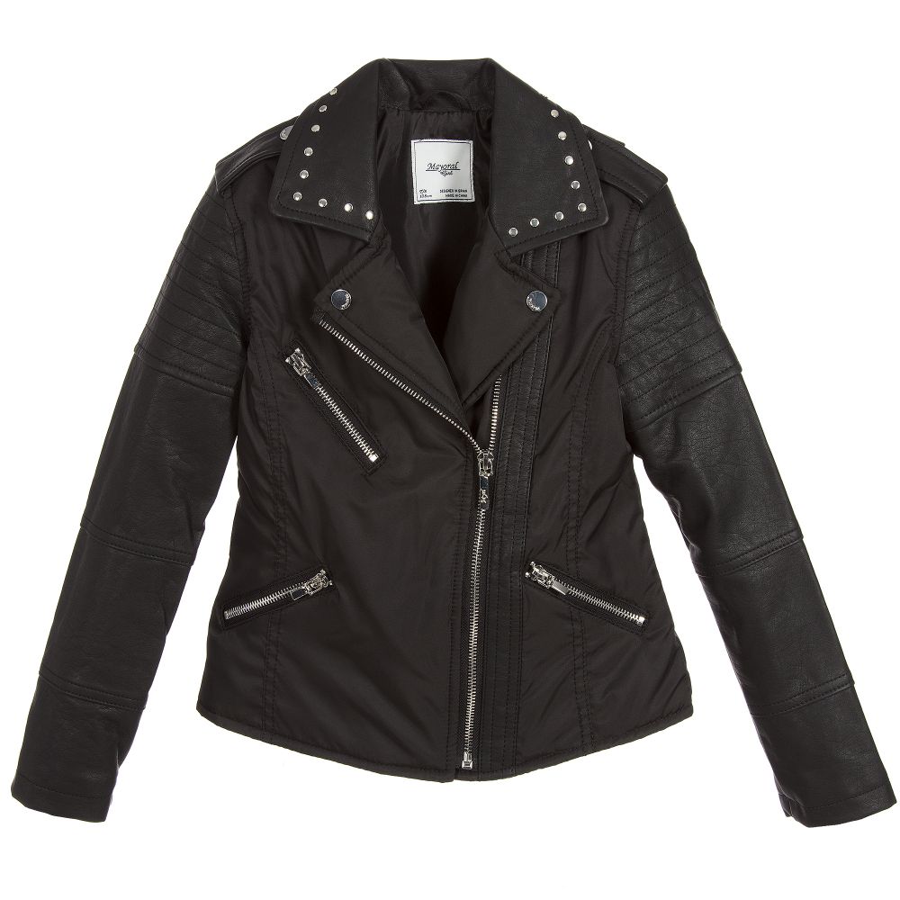 Mayoral - Girls Black Faux Leather Jacket | Childrensalon