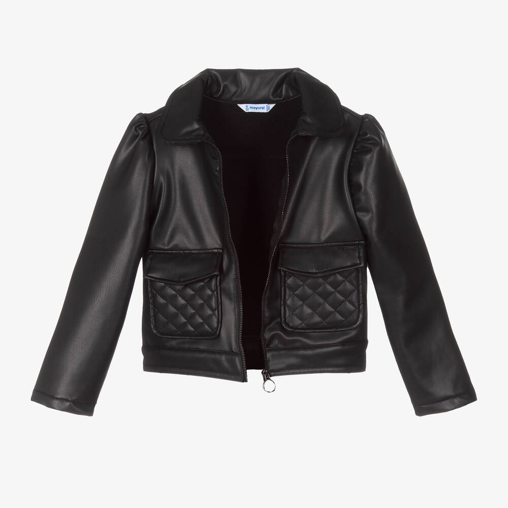 Mayoral-Черная куртка из искусственной кожи для девочек | Childrensalon Outlet