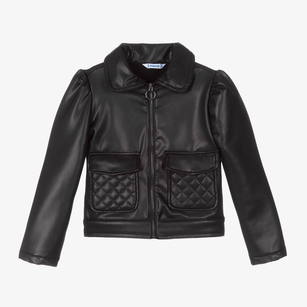 Mayoral Veste noire en simili cuir fille Childrensalon Outlet