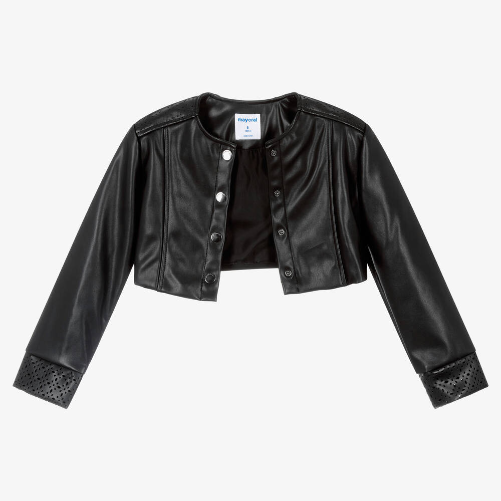 Mayoral-Girls Black Faux Leather Jacket | Childrensalon Outlet