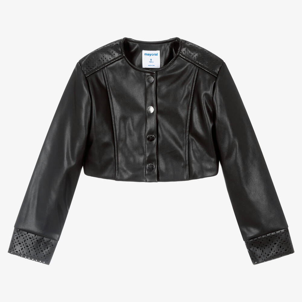 Mayoral - Girls Black Faux Leather Jacket | Childrensalon