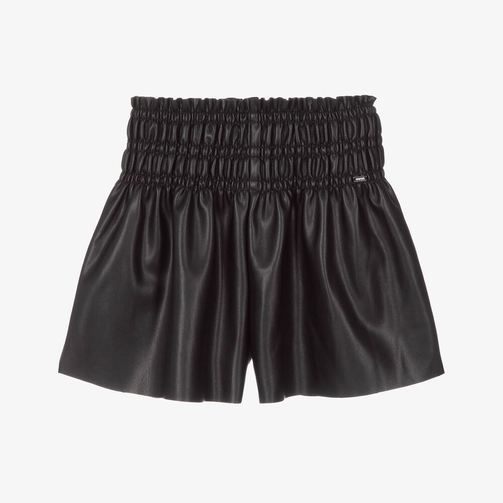 Mayoral - Girls Black Faux Leather Shorts | Childrensalon