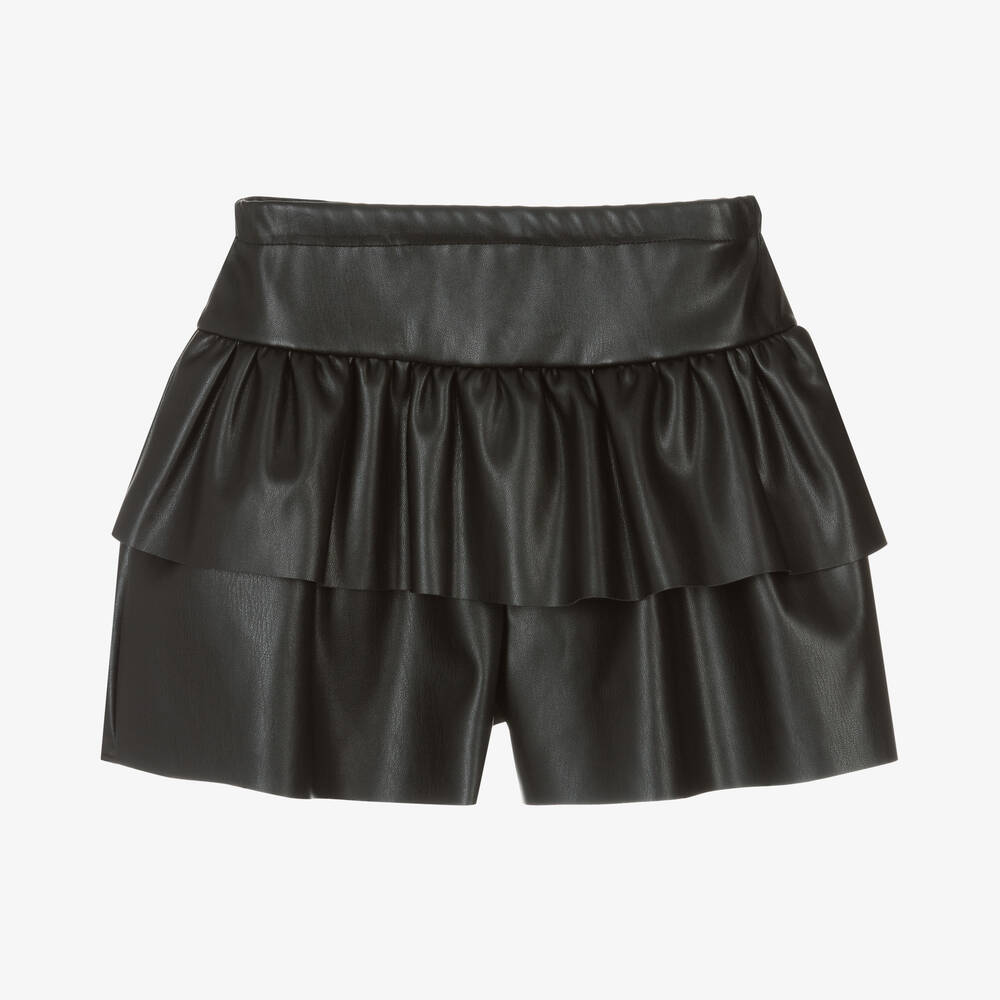 Mayoral - Jupe-short noire en simili cuir | Childrensalon