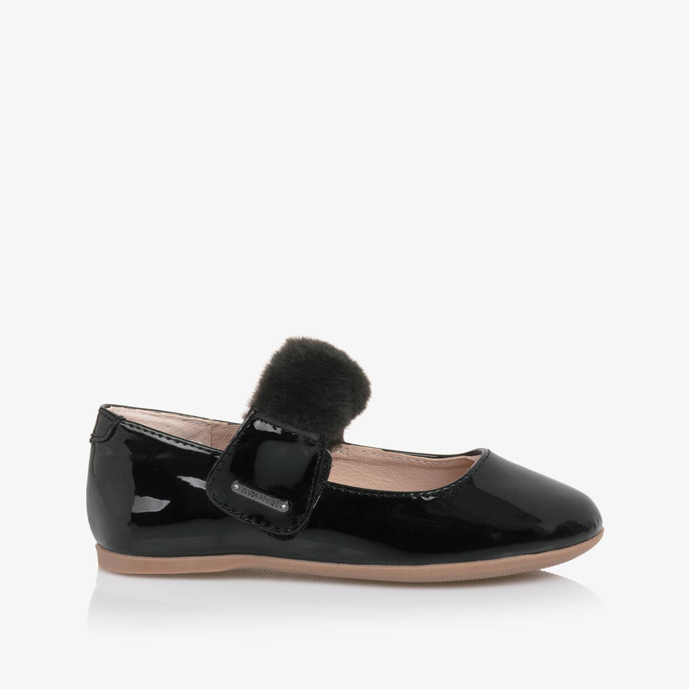Mayoral-Girls Black Faux Patent Leather Bar Shoes with Faux Fur Trim | Childrensalon Outlet