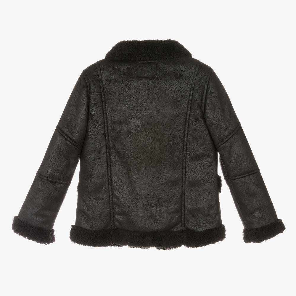 Mayoral-Girls Black Faux Sheepskin Jacket | Childrensalon Outlet