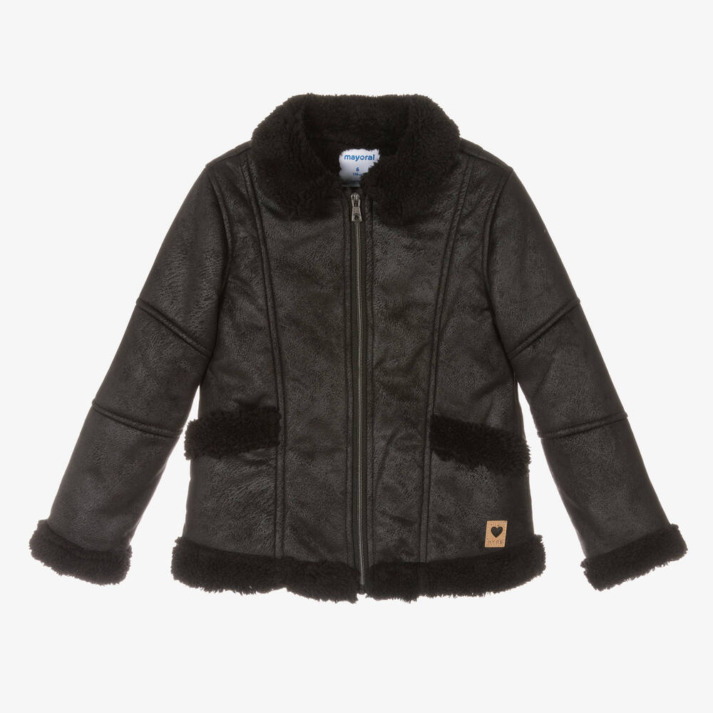 Mayoral - Schwarze Jacke aus Schaffellimitat | Childrensalon