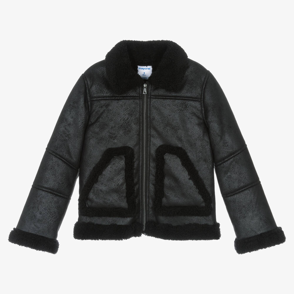 Mayoral - Veste noire simili daim fille | Childrensalon