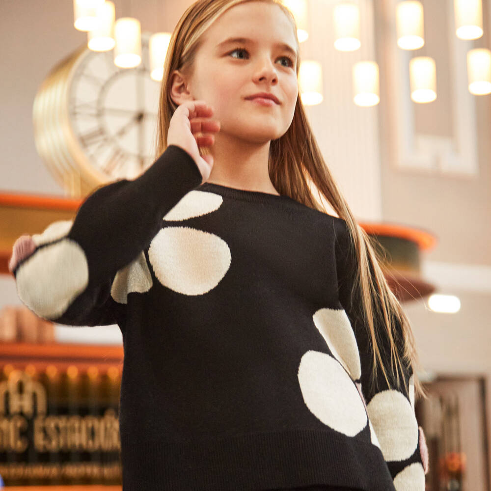 Mayoral-Girls Black Floral Knit Sweater | Childrensalon Outlet