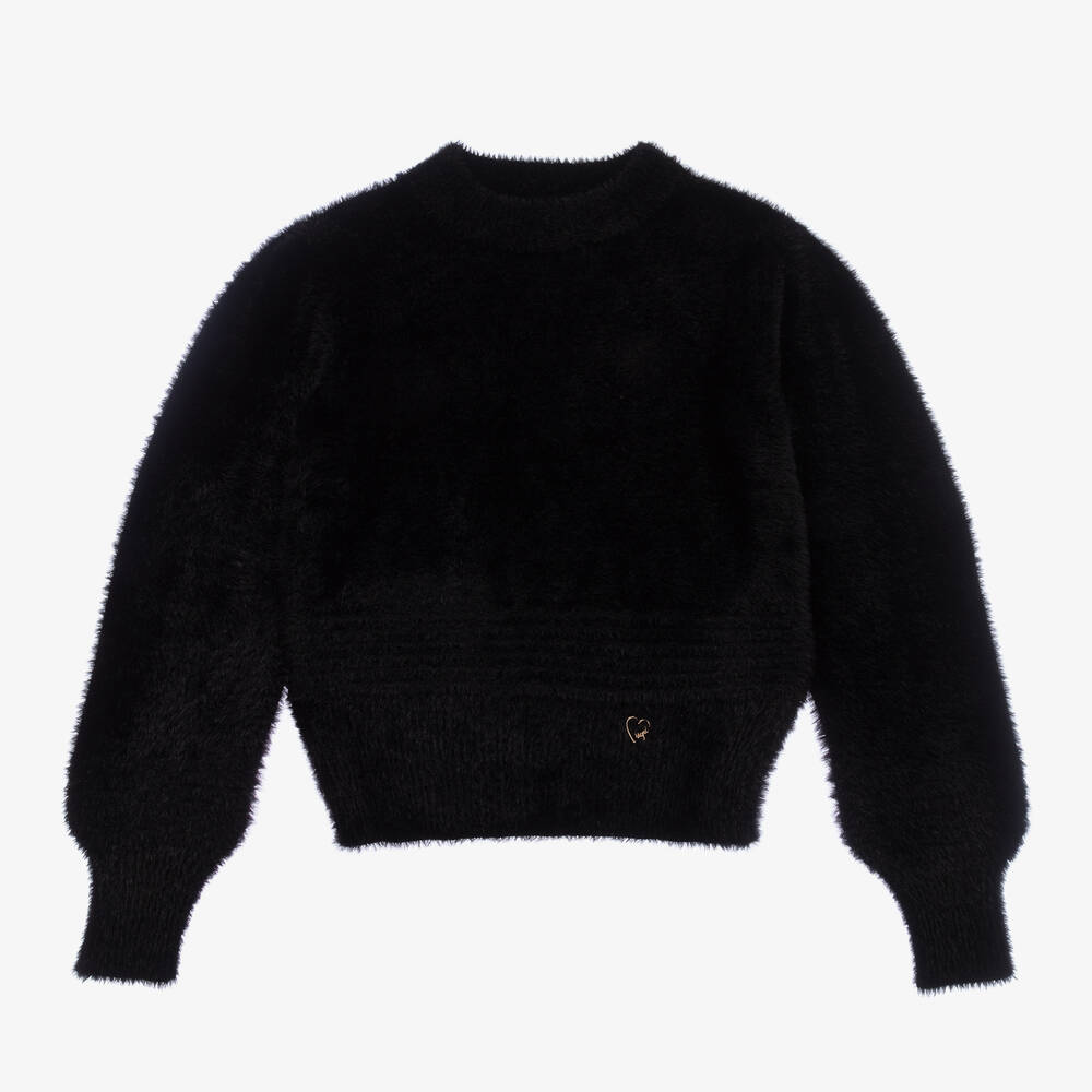 Mayoral - Girls Black Fluffy Sweater | Childrensalon