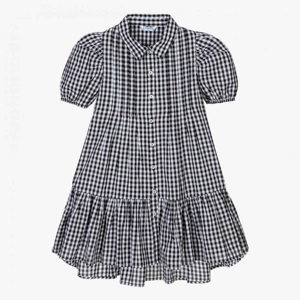 Mayoral Girls Black Gingham Dress Childrensalon Outlet