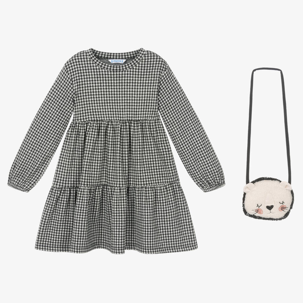 Mayoral - Girls Black Gingham Dress | Childrensalon