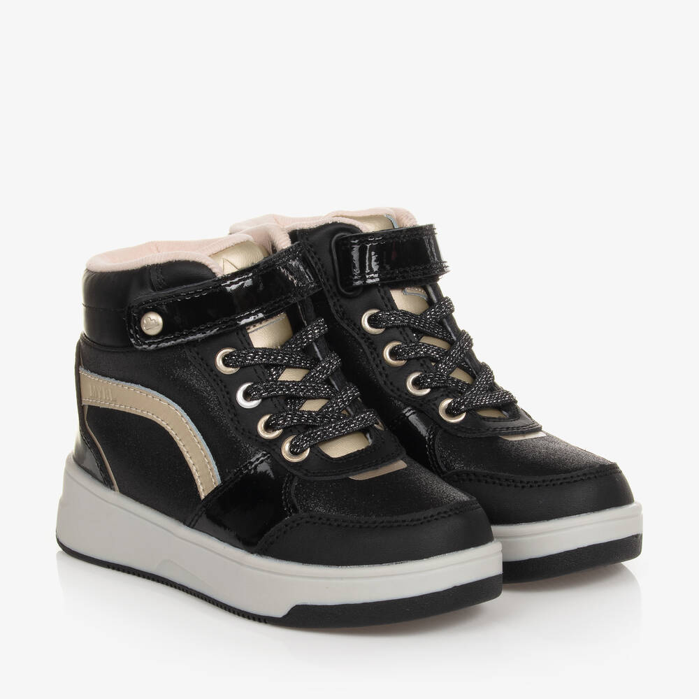 Mayoral - Girls Black & Gold High-Top Trainers | Childrensalon