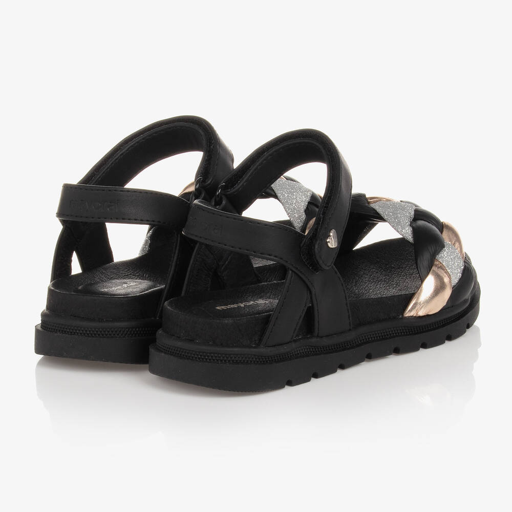 Mayoral-صندل جلد صناعي لون أسود وذهبي للبنات | Childrensalon Outlet