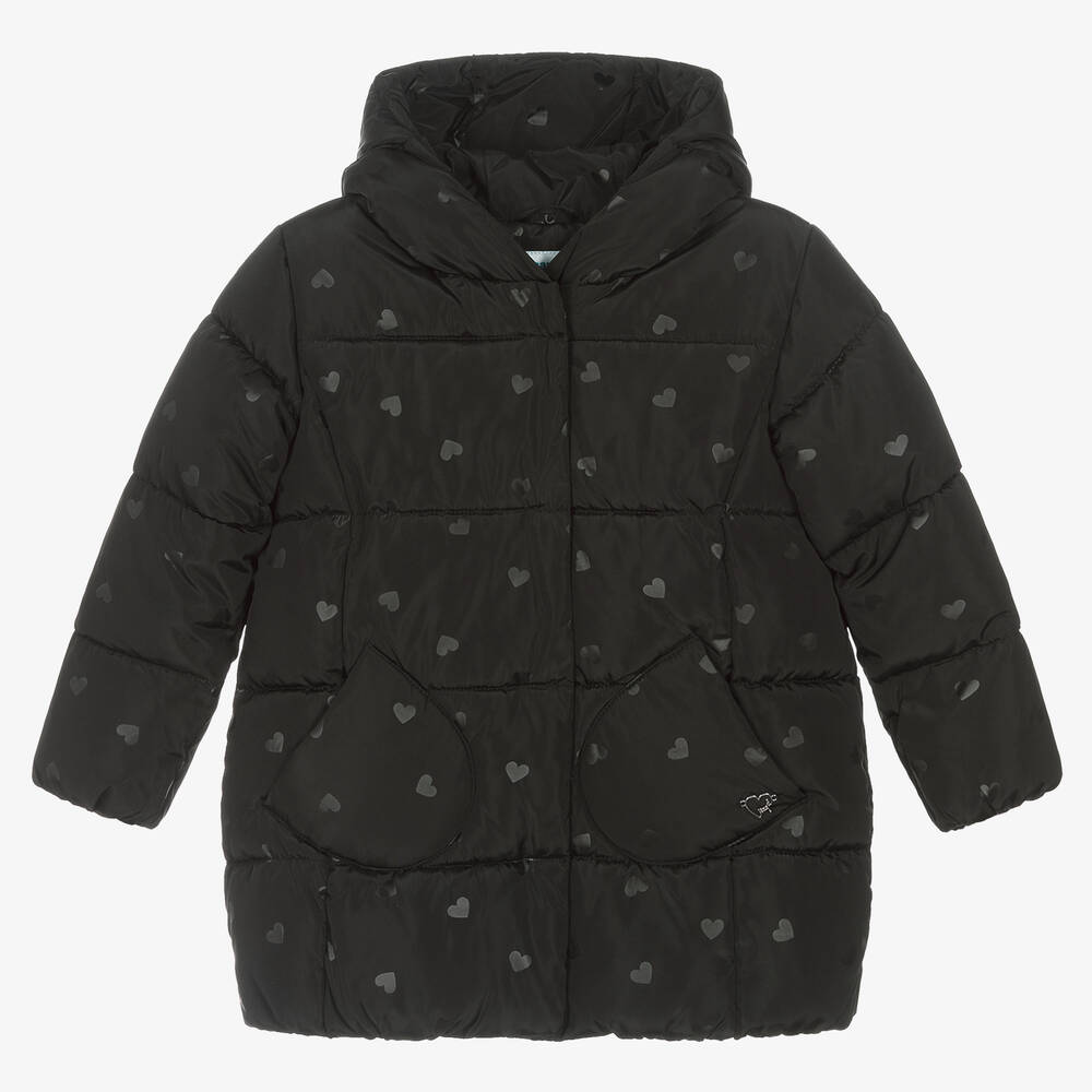 Mayoral-Girls Black Heart Puffer Coat | Childrensalon Outlet