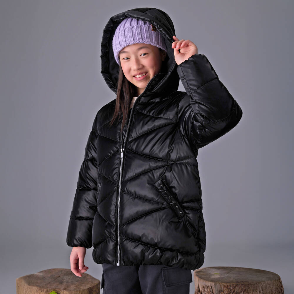Mayoral-Girls Black Hooded Puffer Coat | Childrensalon Outlet