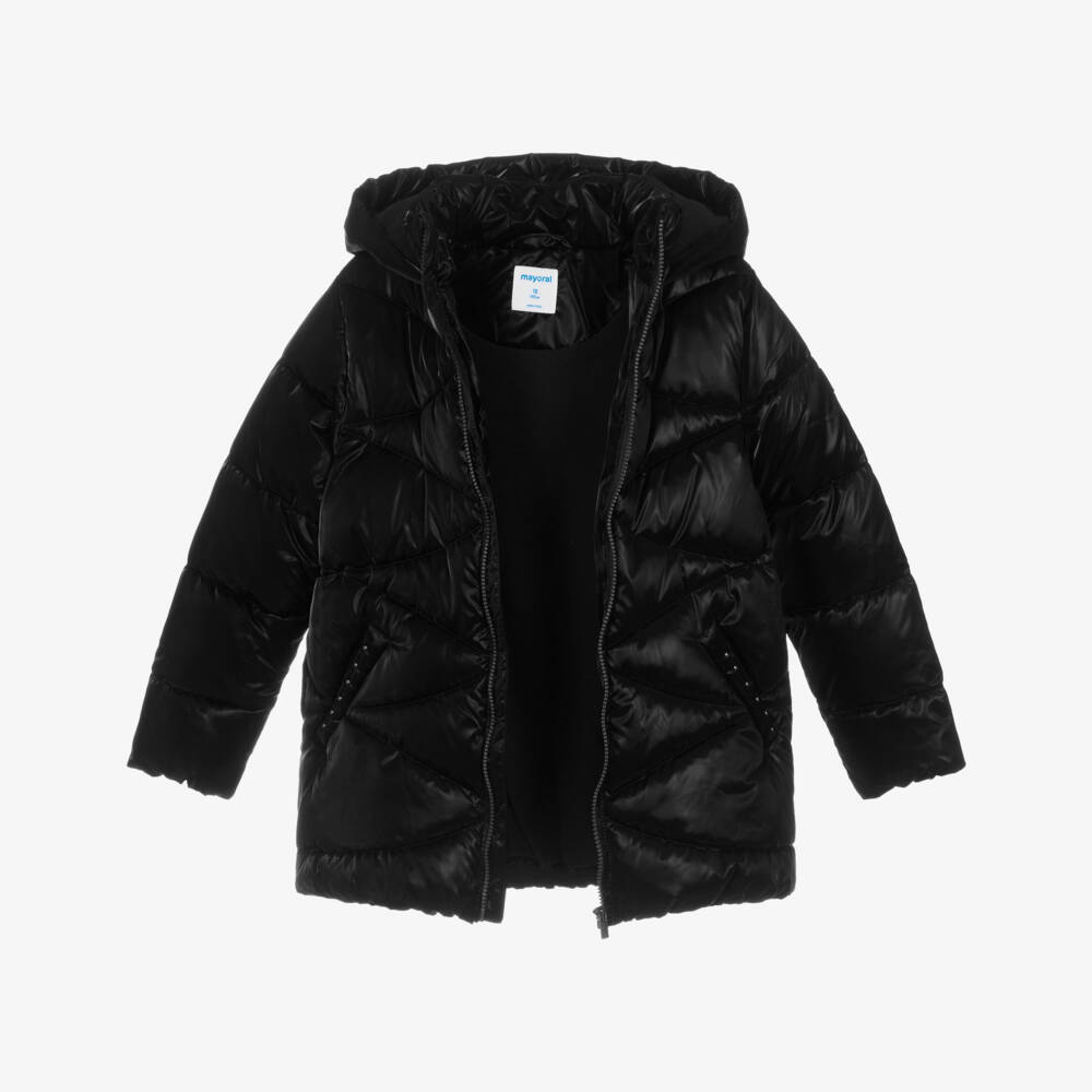 Mayoral-Girls Black Hooded Puffer Coat | Childrensalon Outlet