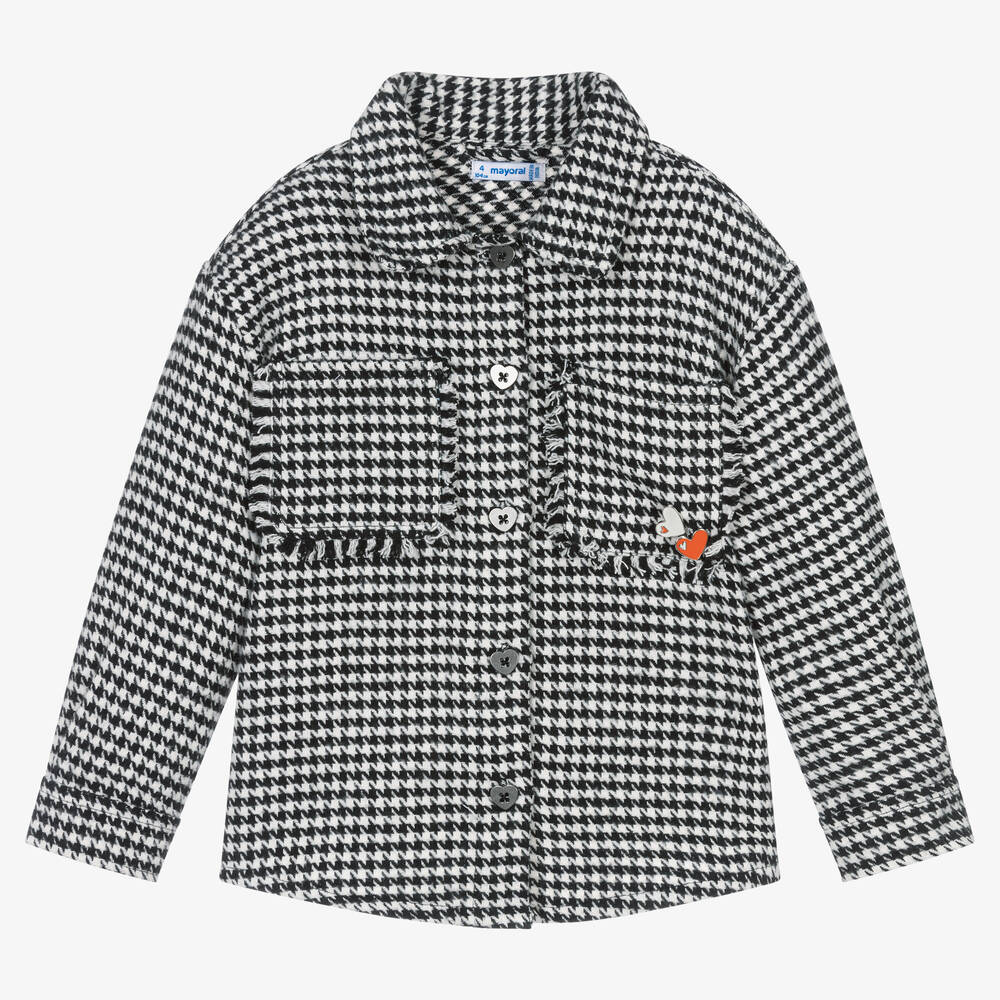 Mayoral-Girls Black Houndstooth Flannel Shacket | Childrensalon Outlet