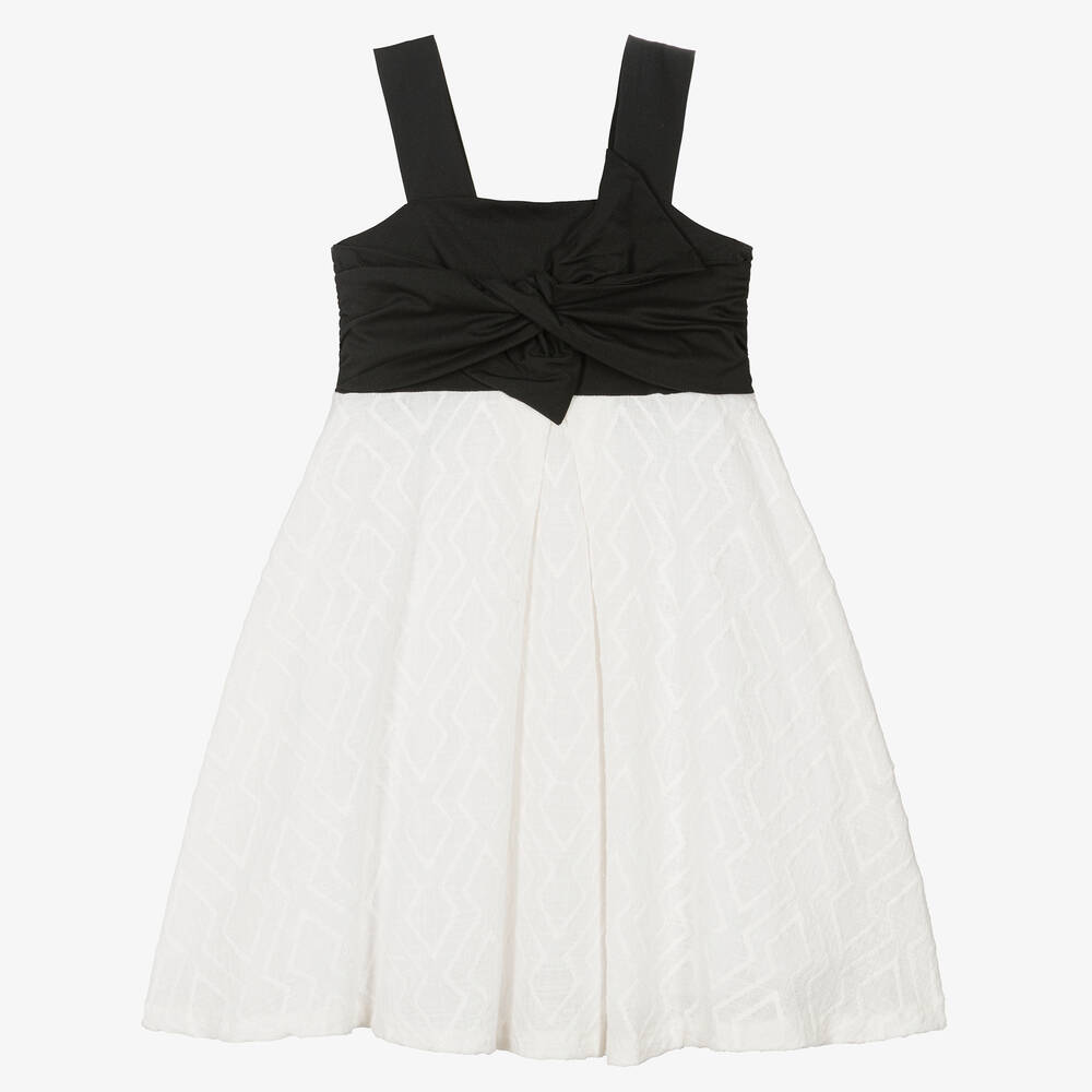 Mayoral - Girls Black & Ivory Cotton Dress | Childrensalon
