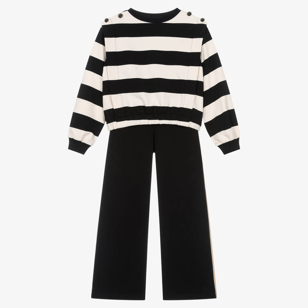 Mayoral - Girls Black & Ivory Cotton Trouser Set | Childrensalon