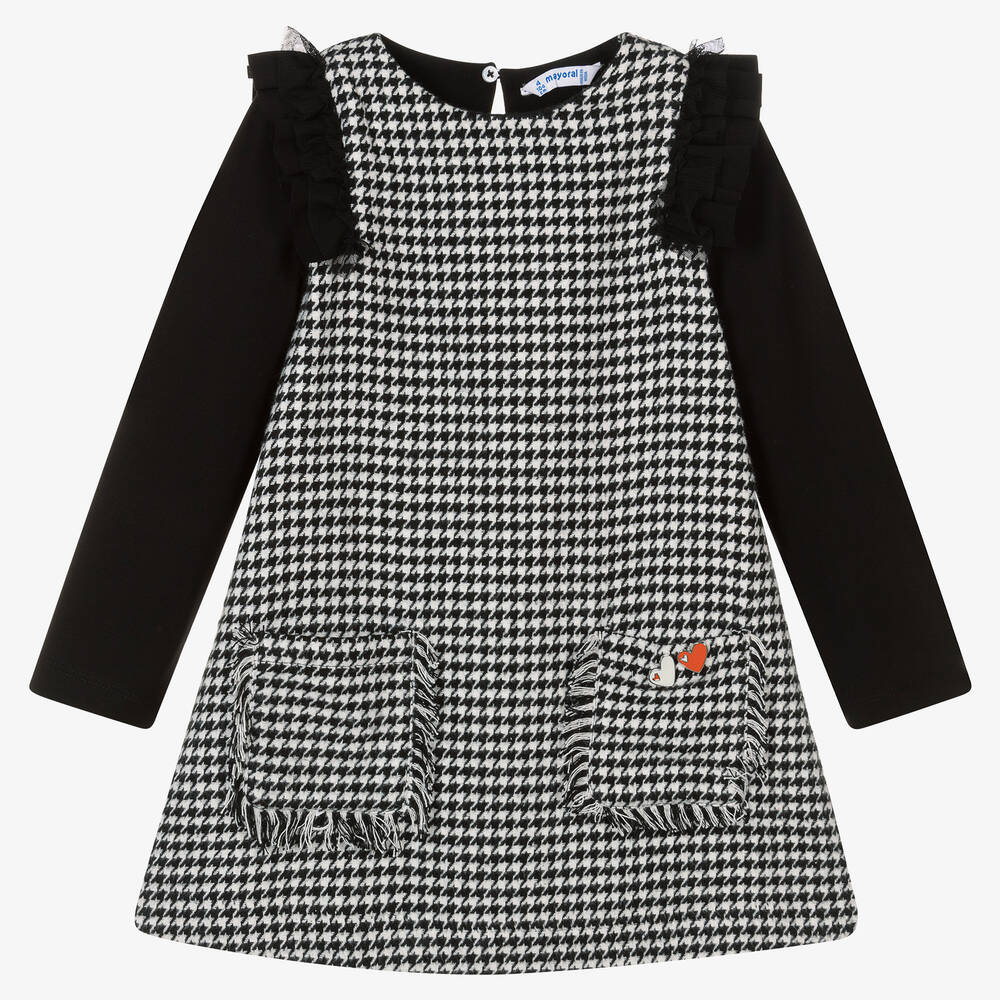 Mayoral - Girls Black & Ivory Houndstooth Dress | Childrensalon