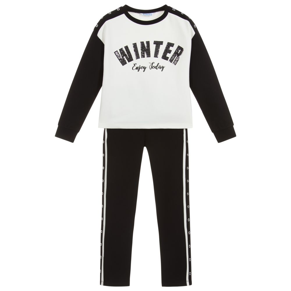 Mayoral - Girls Black & Ivory Tracksuit | Childrensalon