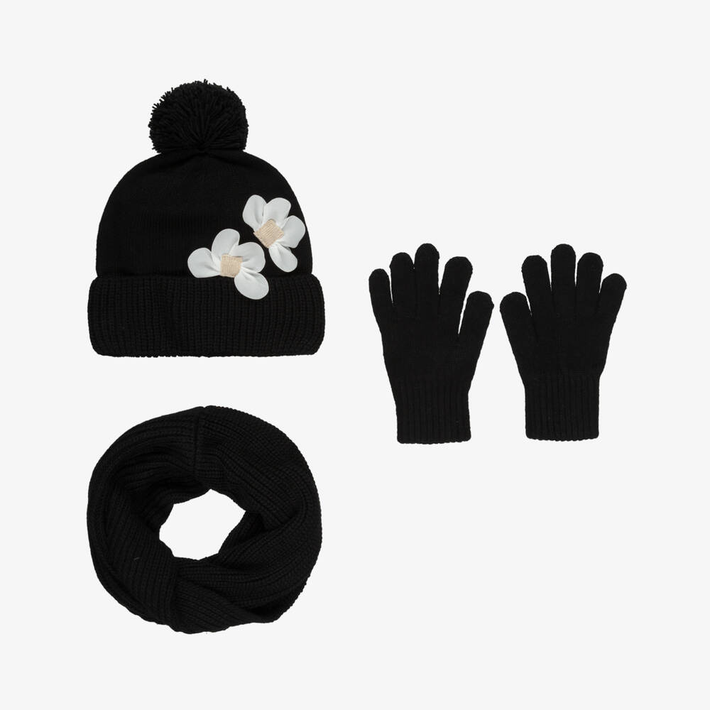Mayoral-Girls Black Knitted Hat, Glove & Scarf Set | Childrensalon Outlet