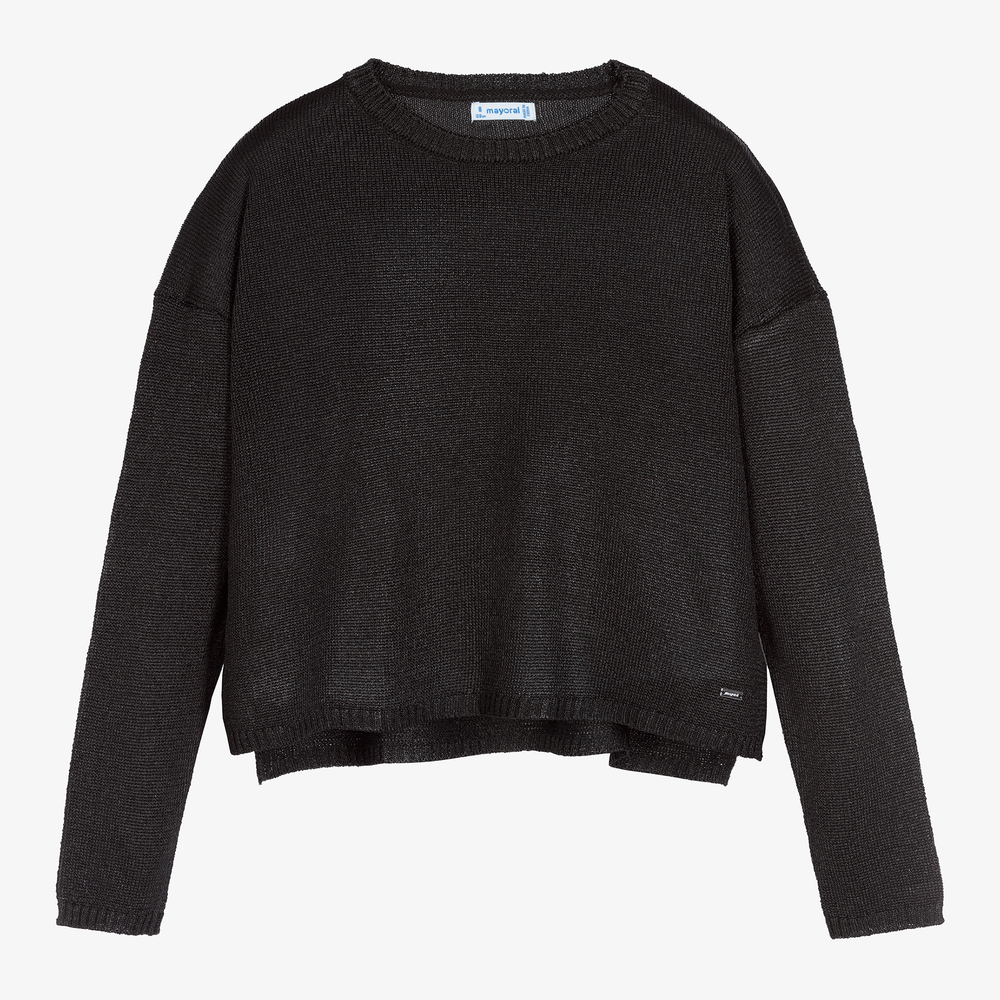 Mayoral - Girls Black Knitted Sweater | Childrensalon