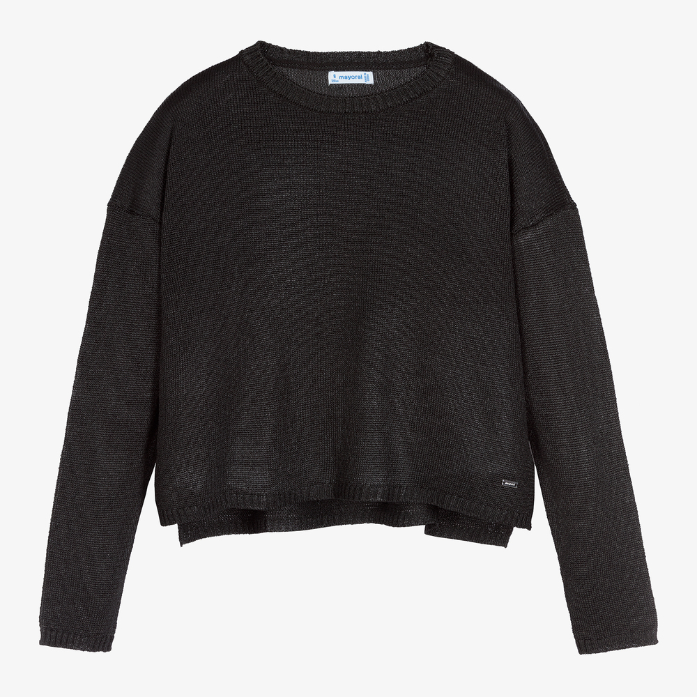 Mayoral - Sweat noir en maille Fille | Childrensalon