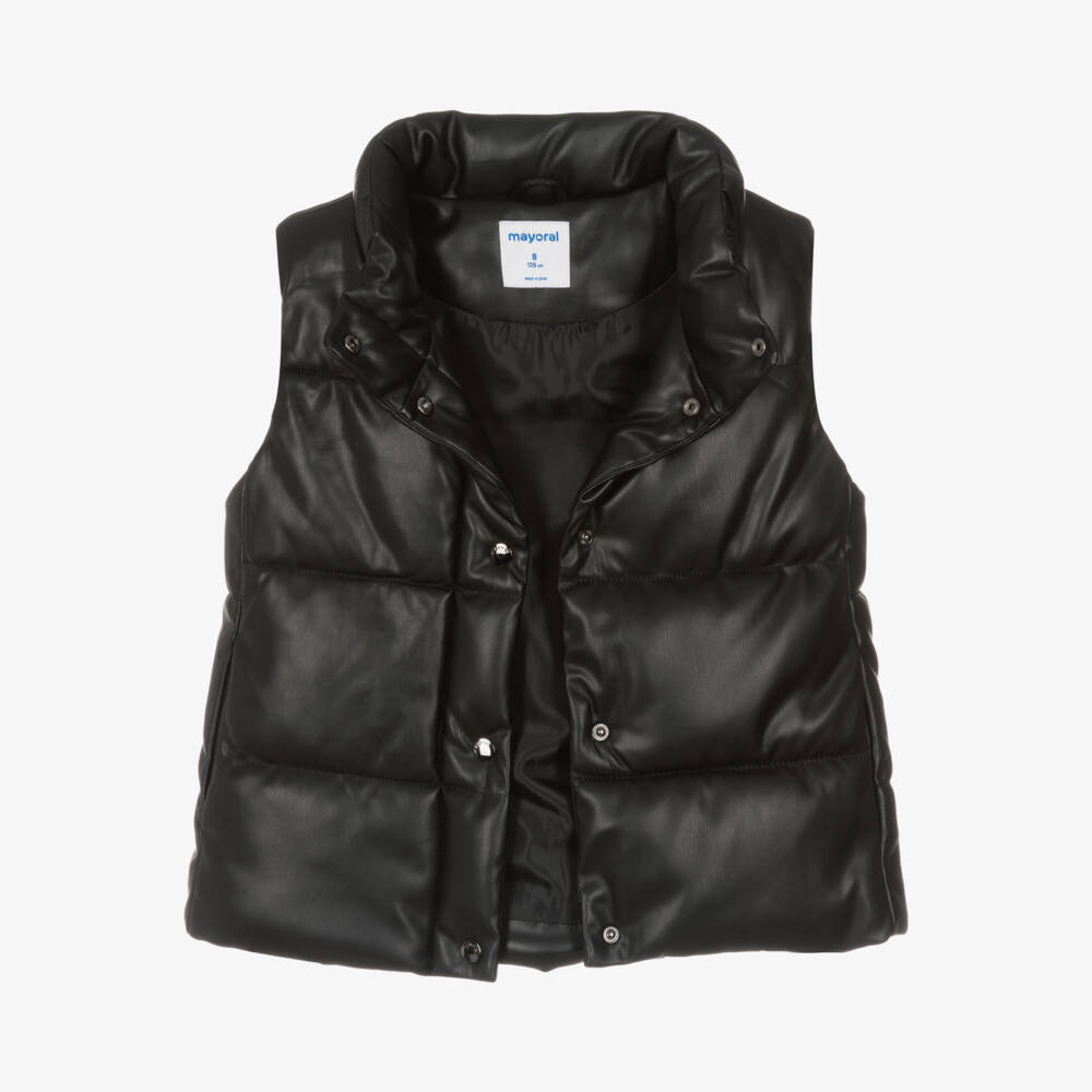 Mayoral-Girls Black Leather-Style Puffer Vest | Childrensalon Outlet