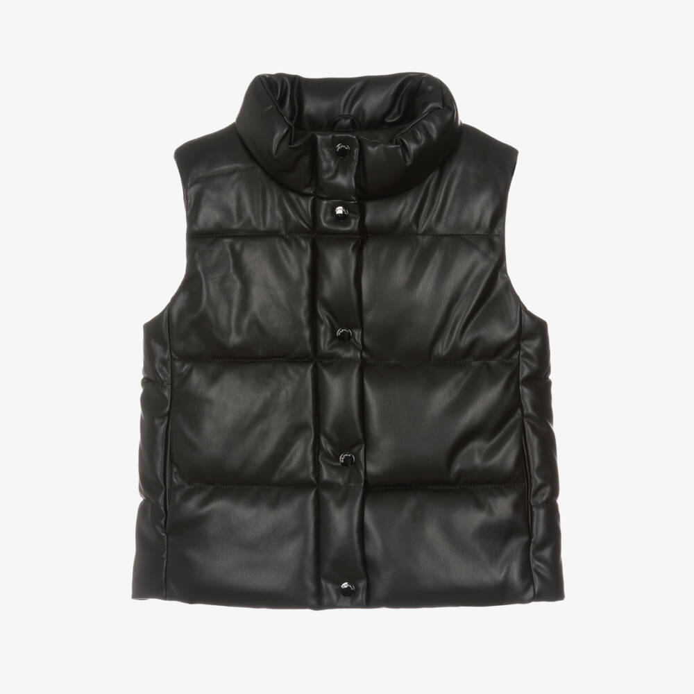 Mayoral-Girls Black Leather-Style Puffer Vest | Childrensalon Outlet