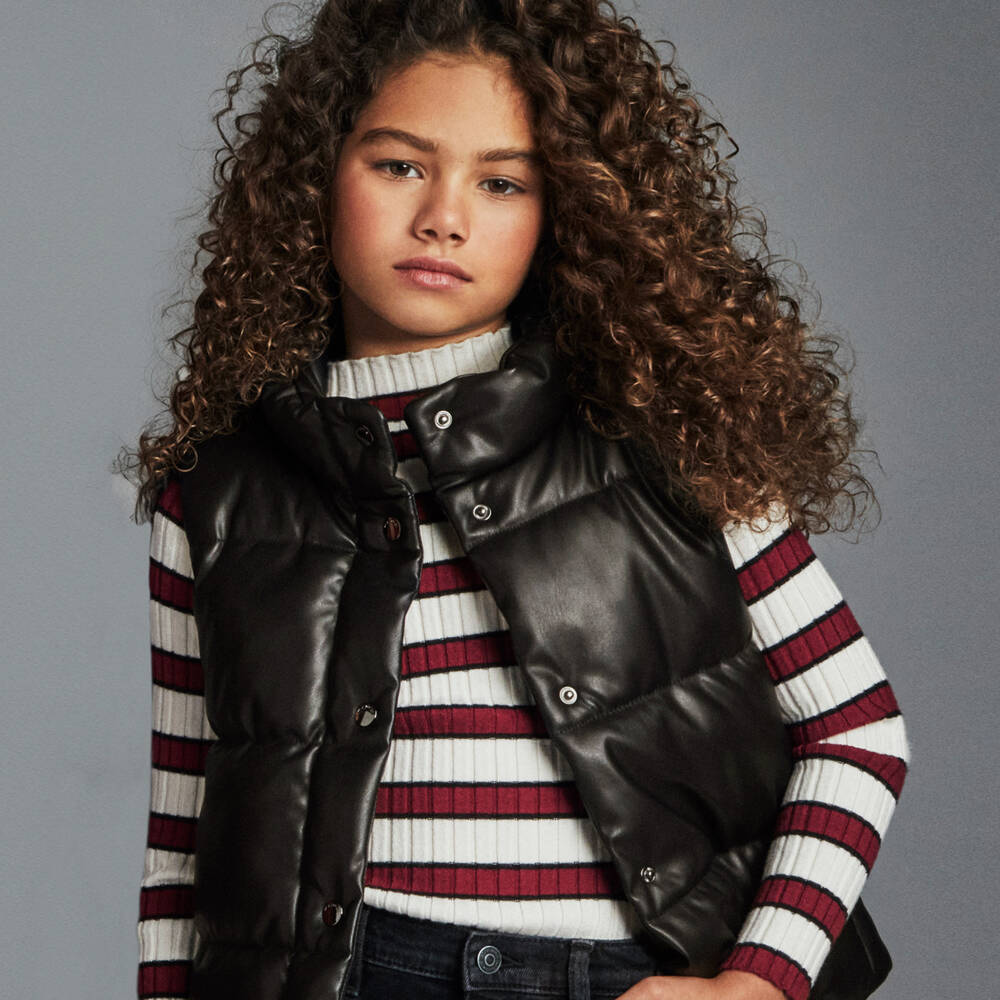 Mayoral-Girls Black Leather-Style Puffer Vest | Childrensalon Outlet