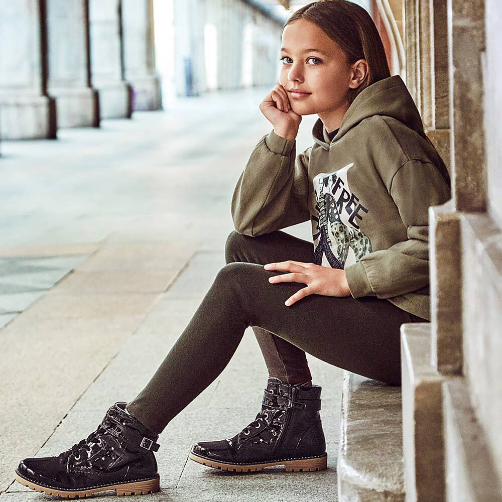Mayoral Girls Black Patent Faux Leather Boots Childrensalon Outlet