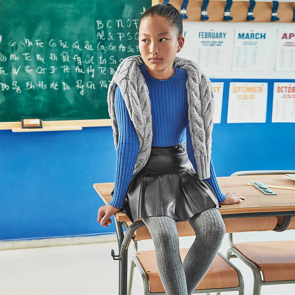 مايورال-تنورة جلد صناعي بكسرات لون أسود | Childrensalon Outlet