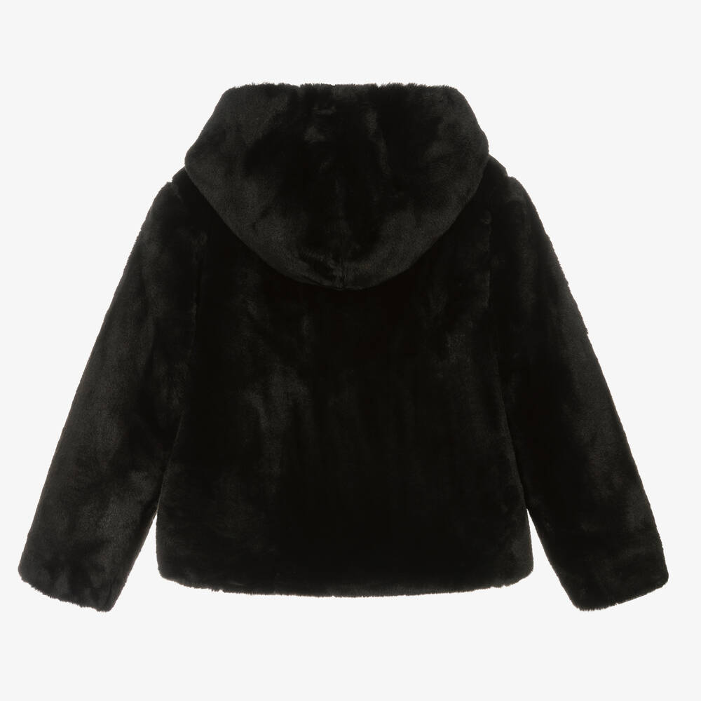 Mayoral-Girls Black Plush Faux Fur Jacket | Childrensalon Outlet