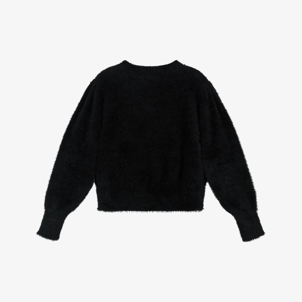 Mayoral-Girls Black Puffed Sleeve Fluffy Knit Jumper | Childrensalon Outlet
