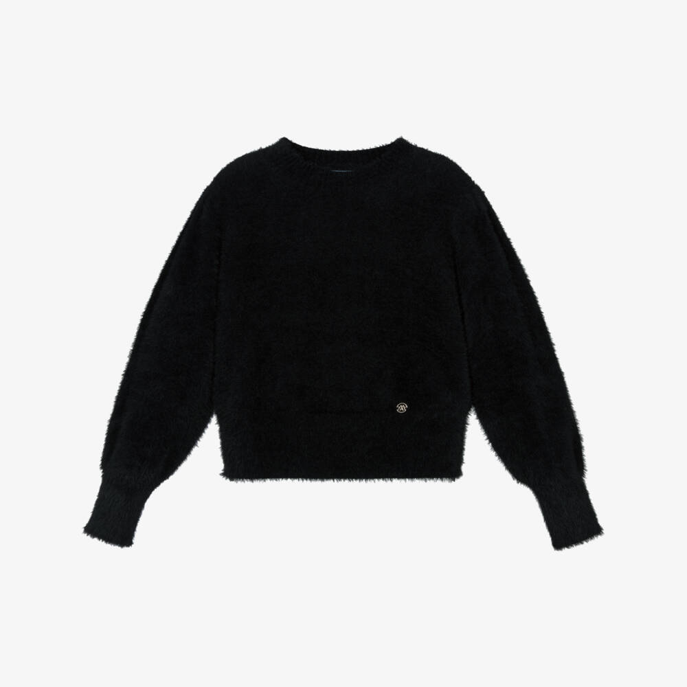 Mayoral-Girls Black Puffed Sleeve Fluffy Knit Jumper | Childrensalon Outlet