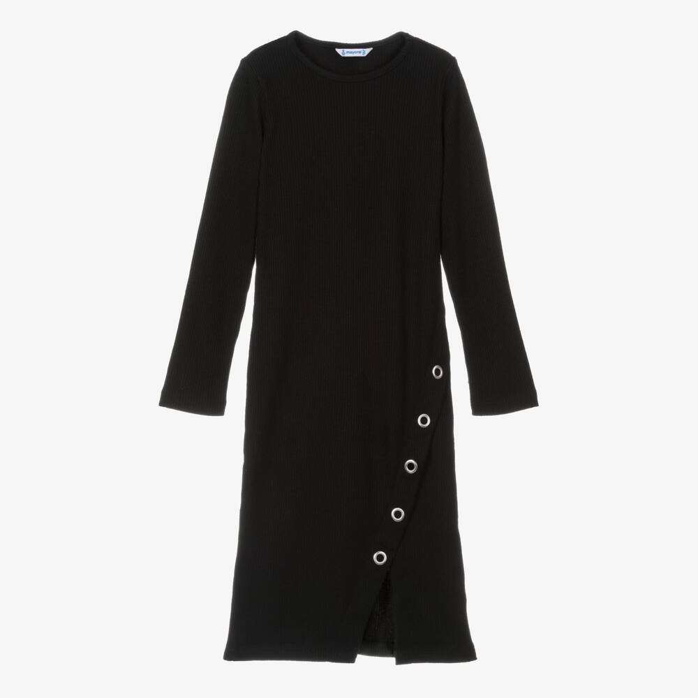Mayoral-Girls Black Ribbed Jersey Long Sleeve Dress | Childrensalon Outlet