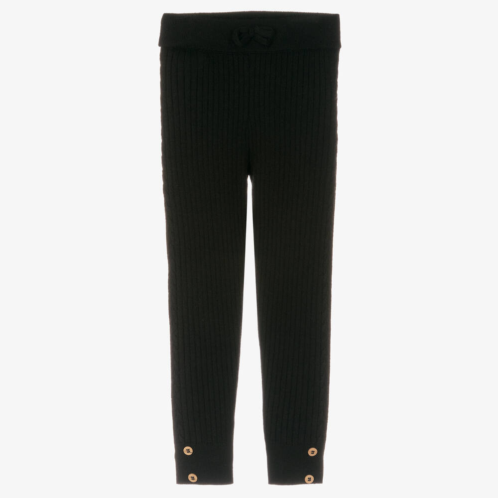 Mayoral - Girls Black Ribbed Knit Leggings | Childrensalon