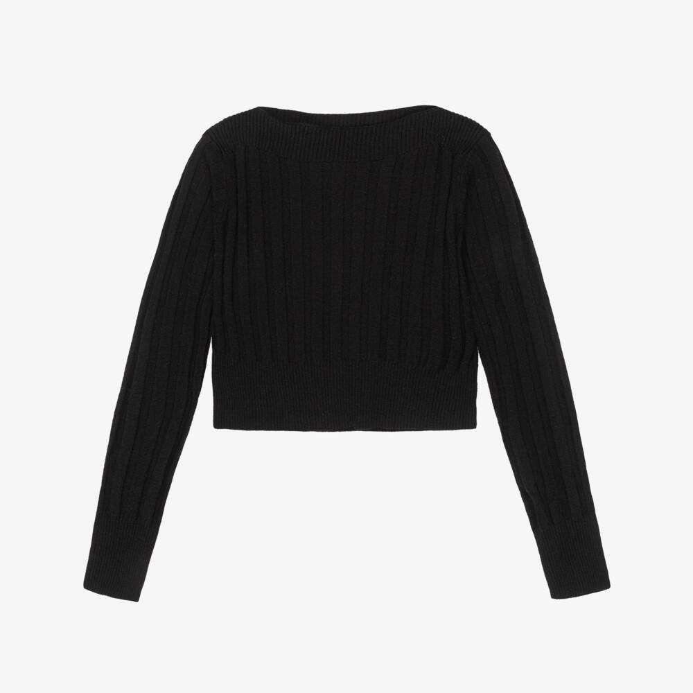 Mayoral-Girls Black Ribbed Knitted Boat Neck Sweater | Childrensalon Outlet