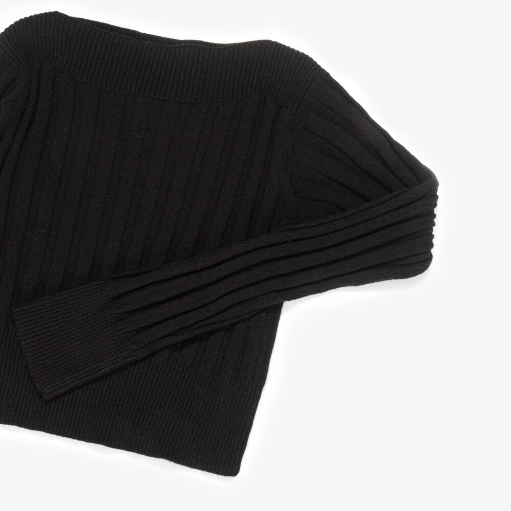 Mayoral-Girls Black Ribbed Knitted Boat Neck Sweater | Childrensalon Outlet