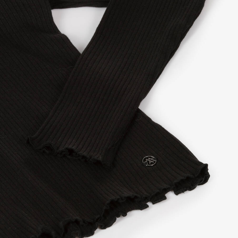 Mayoral-Girls Black Ribbed Roll Neck Top | Childrensalon Outlet
